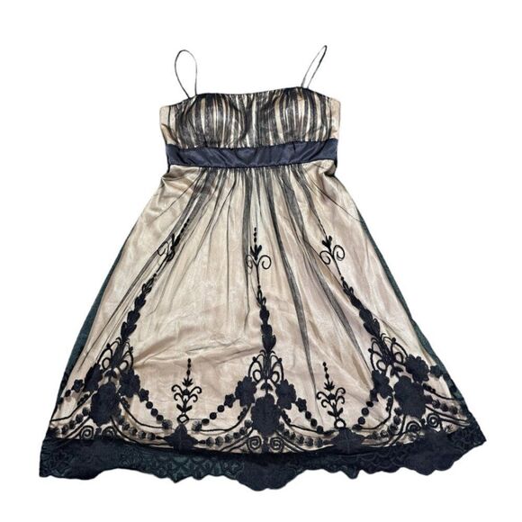 Dressbarn Women's Spaghetti Straps Black Lace Overlay Cocktail Party Sz 4 - Picture 2 of 8